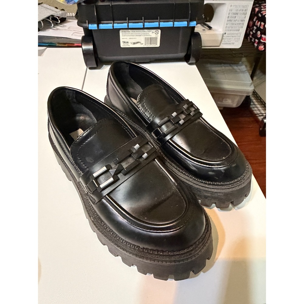 Steve Madden Barris Black Platform Lug Sole Studded Loafers BRSS01S1 Size 7